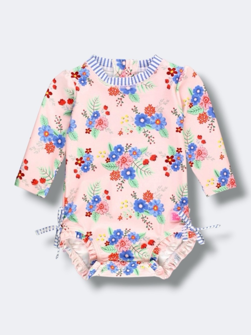RuffleButts Rash Guard Swimsuit Girl 3-6M Pink Floral UPF50 One Piece - Picture 1 of 13